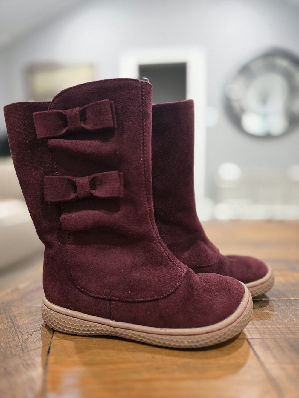 Livie & Luca Wine Suede Bow Mid-Calf Boots